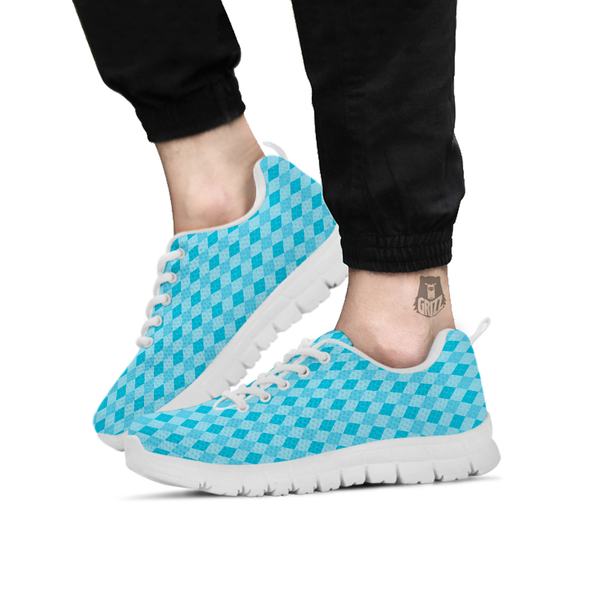 Argyle Classic Blue Print Pattern White Sneaker-grizzshop