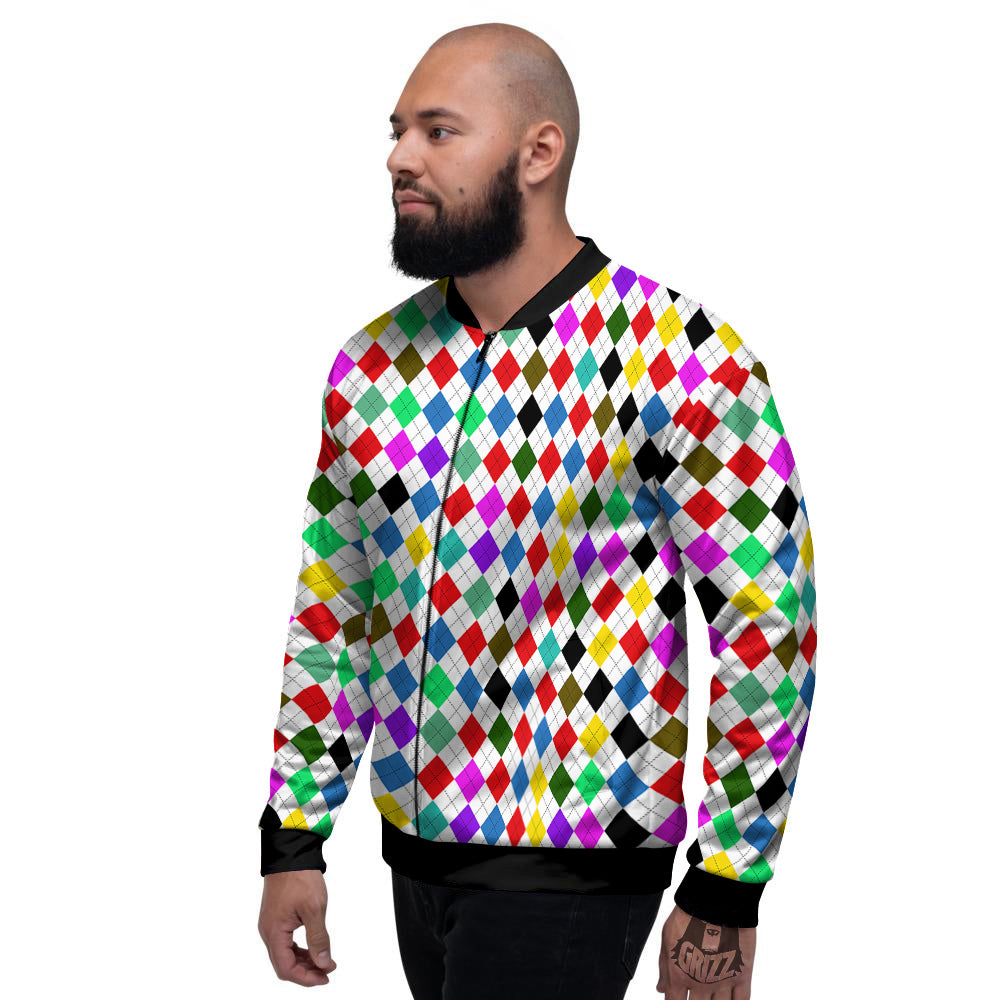 Argyle Colorful Print Pattern Men's Bomber Jacket-grizzshop