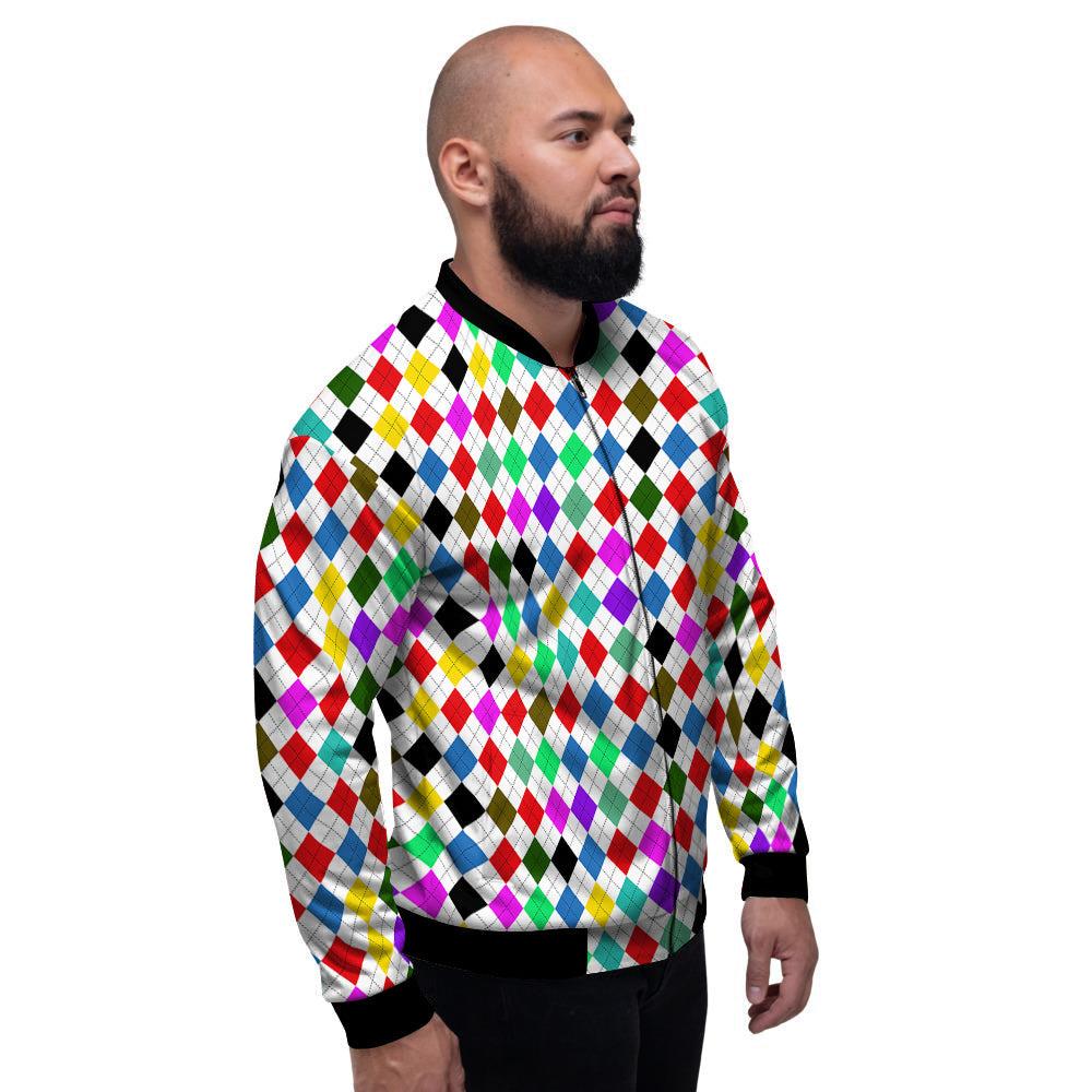 Argyle Colorful Print Pattern Men's Bomber Jacket-grizzshop