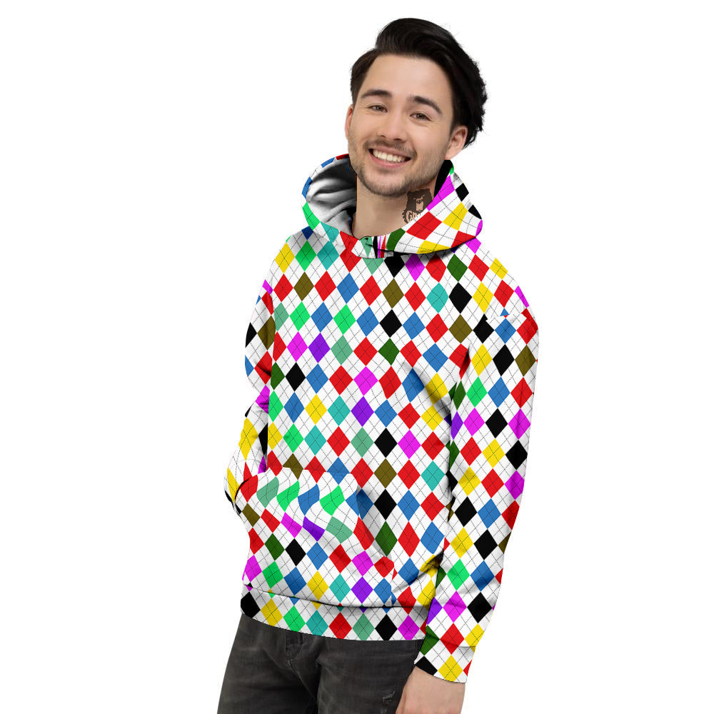 Argyle Colorful Print Pattern Men's Hoodie-grizzshop