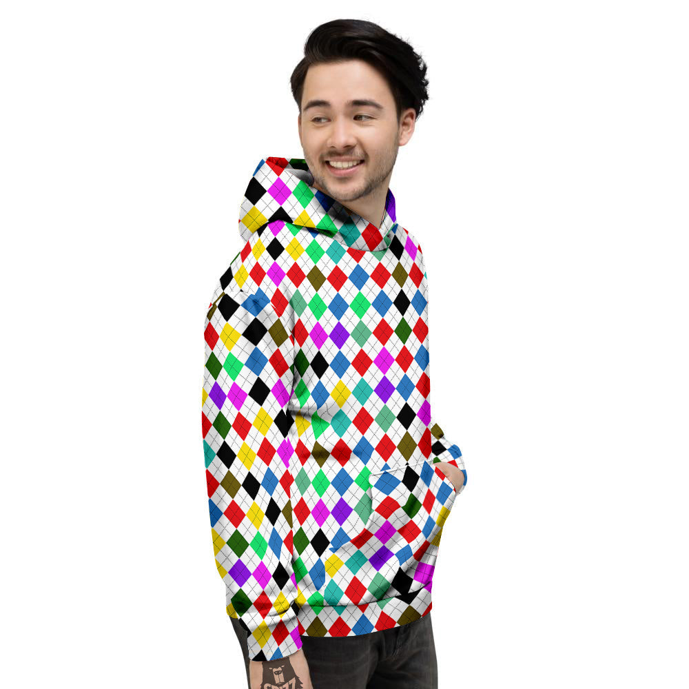 Argyle Colorful Print Pattern Men's Hoodie-grizzshop