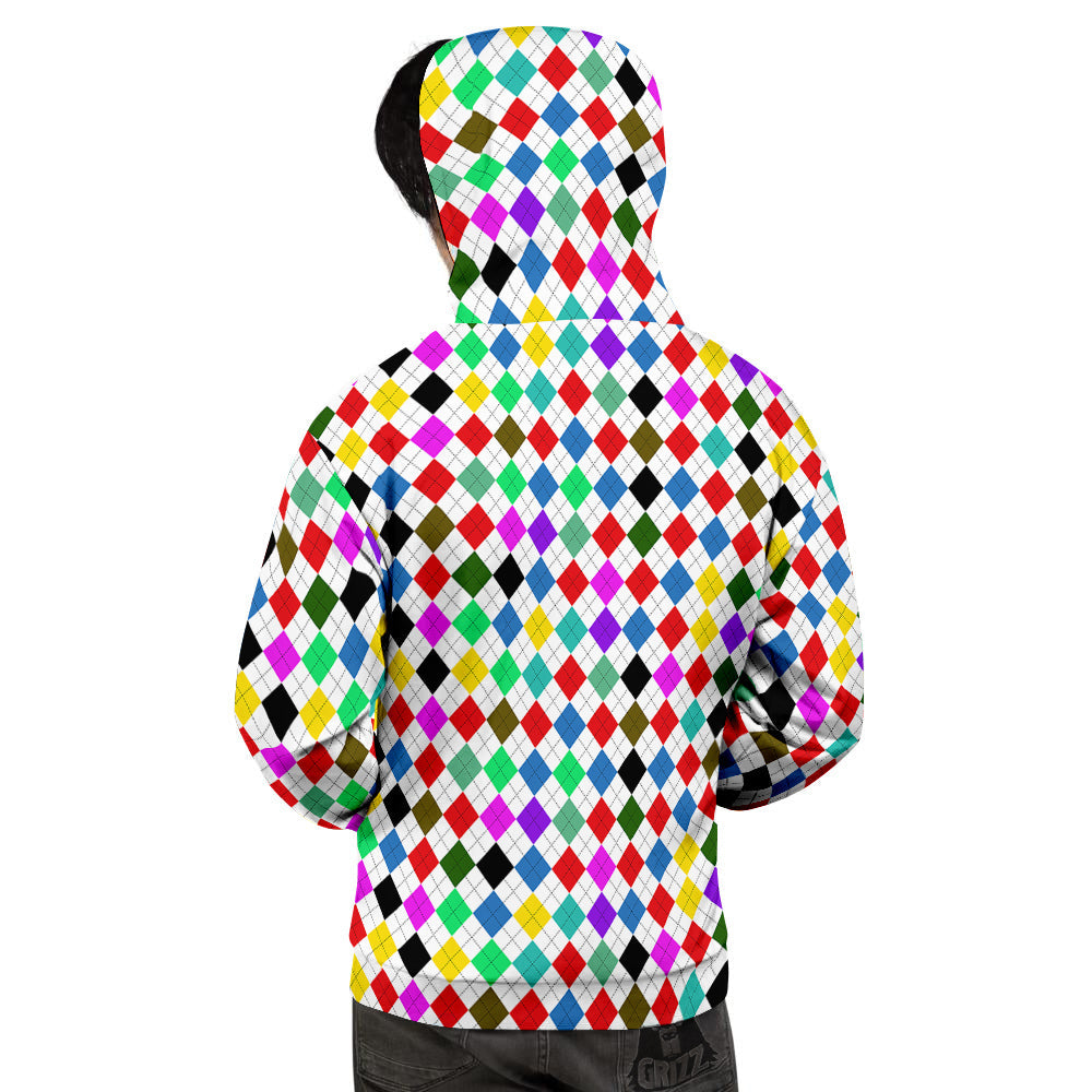 Argyle Colorful Print Pattern Men's Hoodie-grizzshop