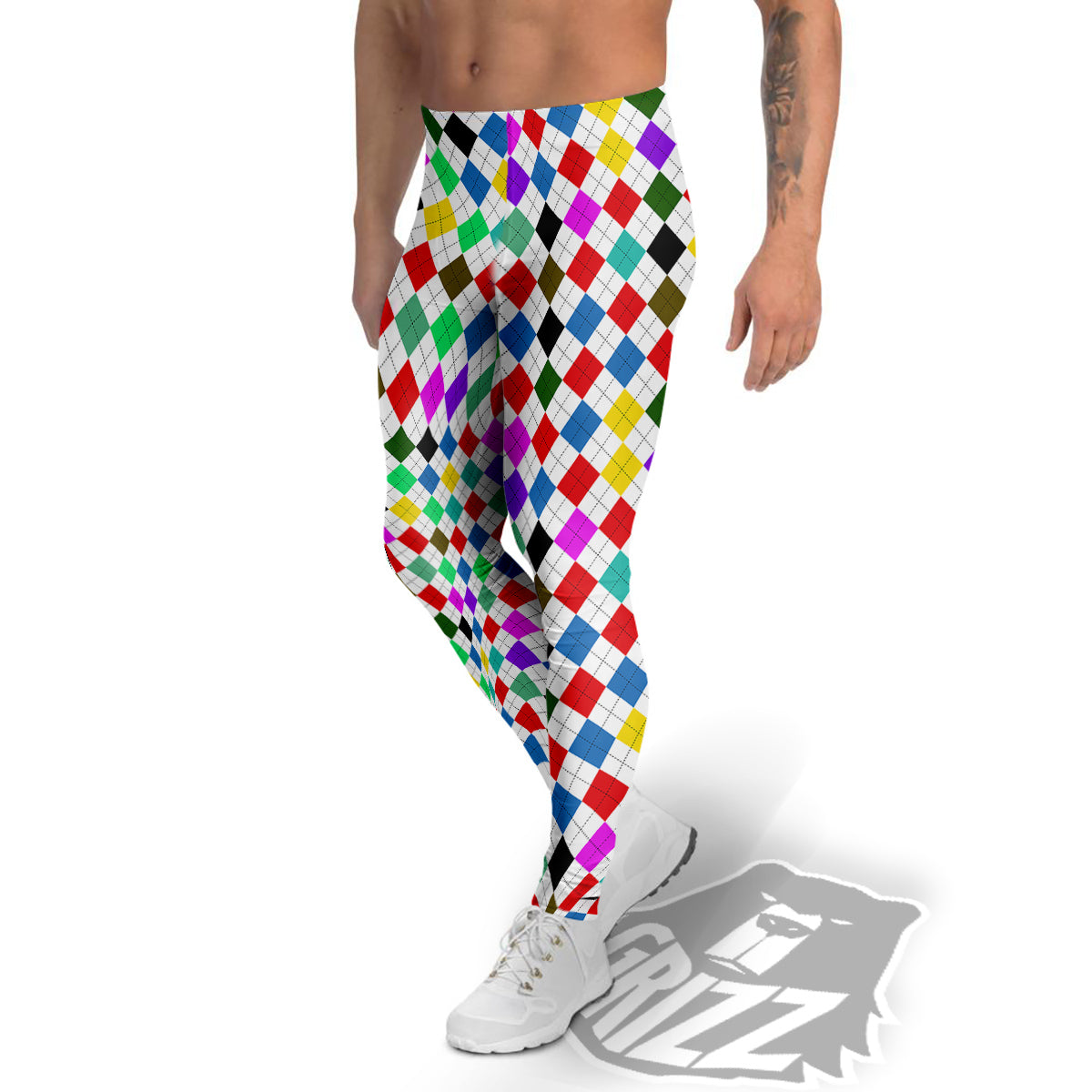 Argyle Colorful Print Pattern Men's Leggings-grizzshop
