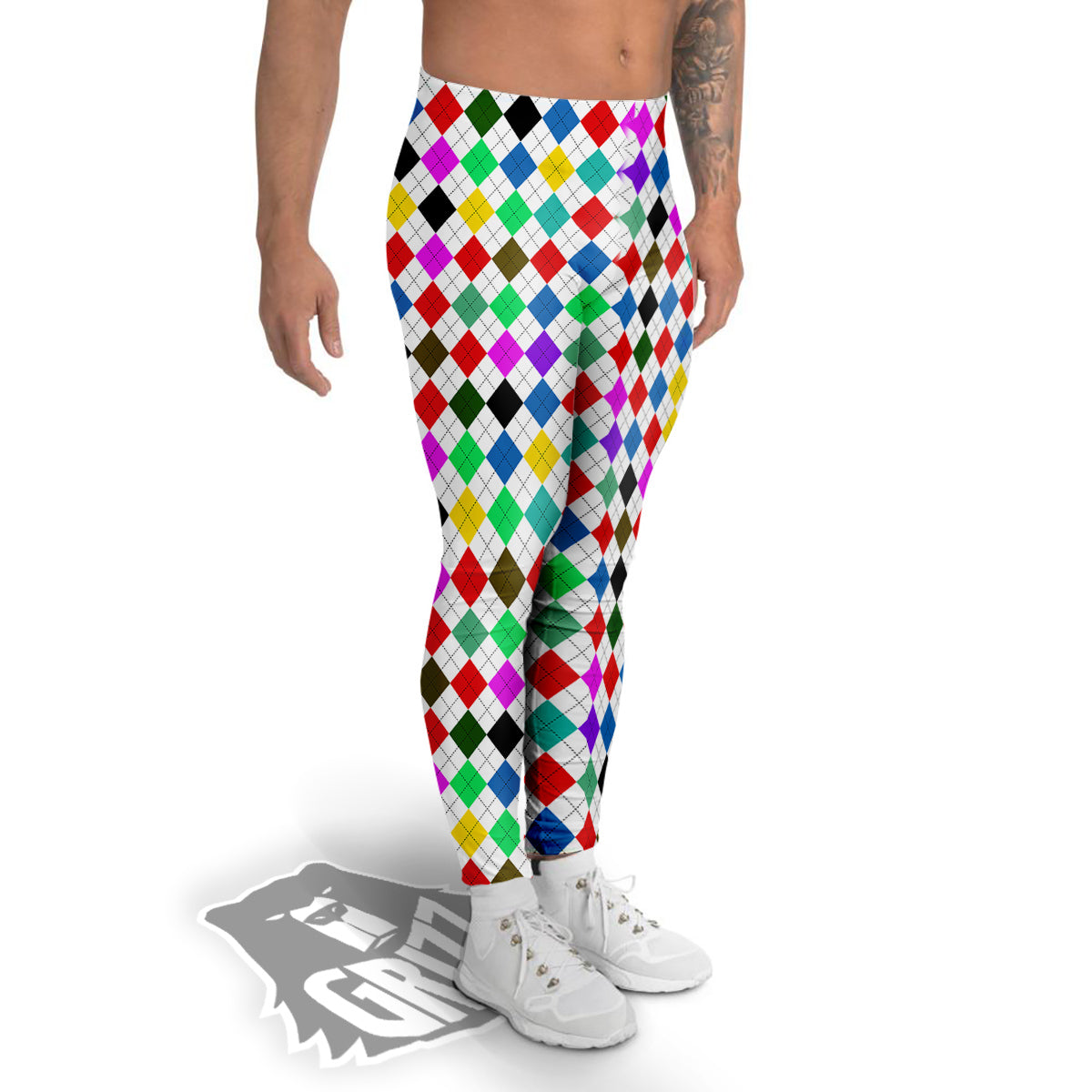 Argyle Colorful Print Pattern Men's Leggings-grizzshop