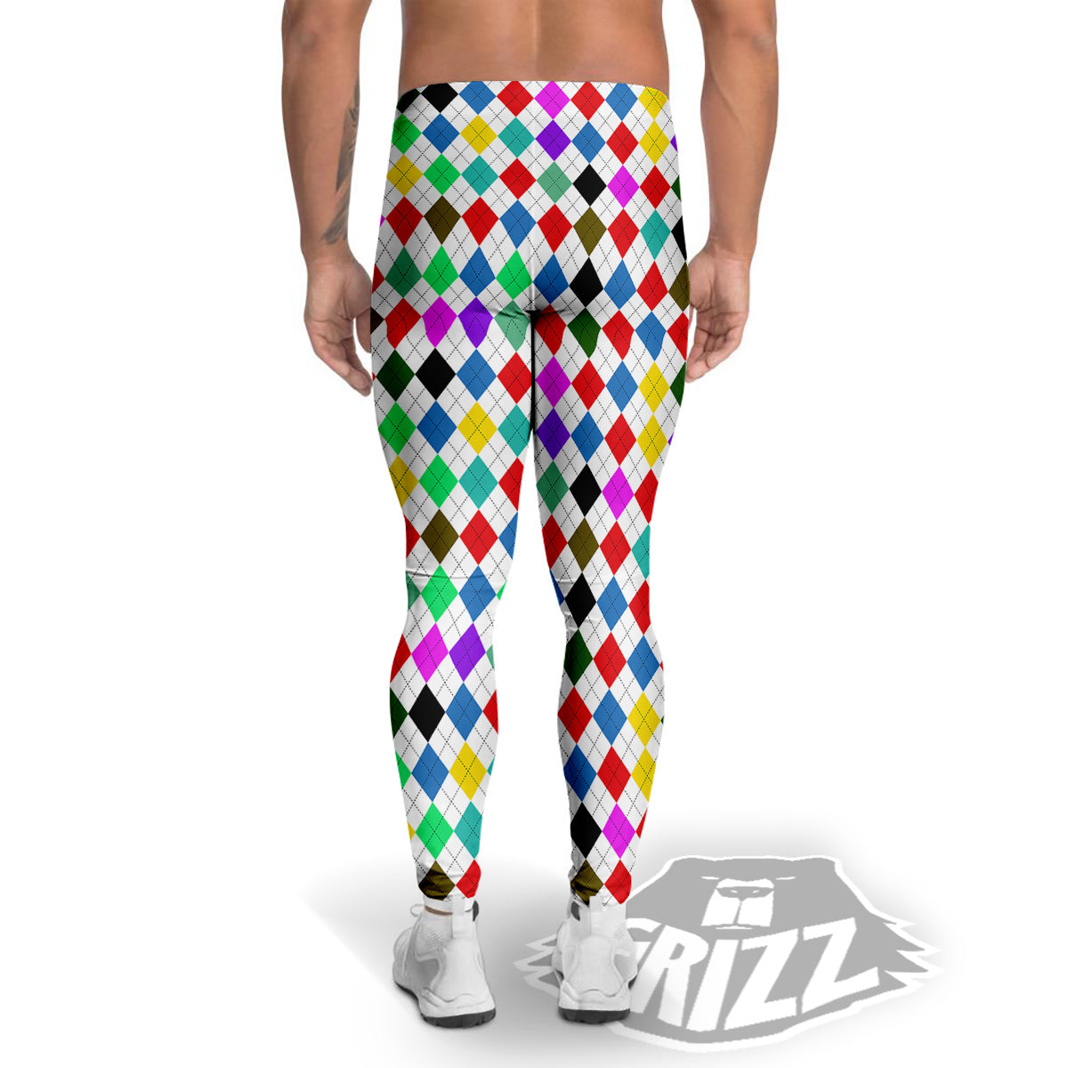 Argyle Colorful Print Pattern Men's Leggings-grizzshop