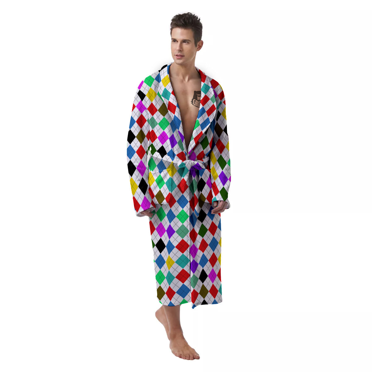 Argyle Colorful Print Pattern Men's Robe-grizzshop