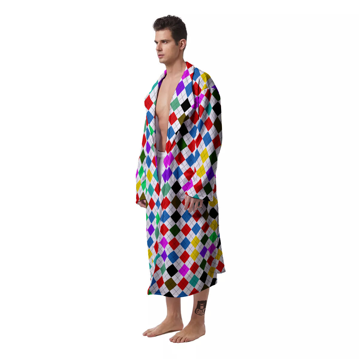 Argyle Colorful Print Pattern Men's Robe-grizzshop