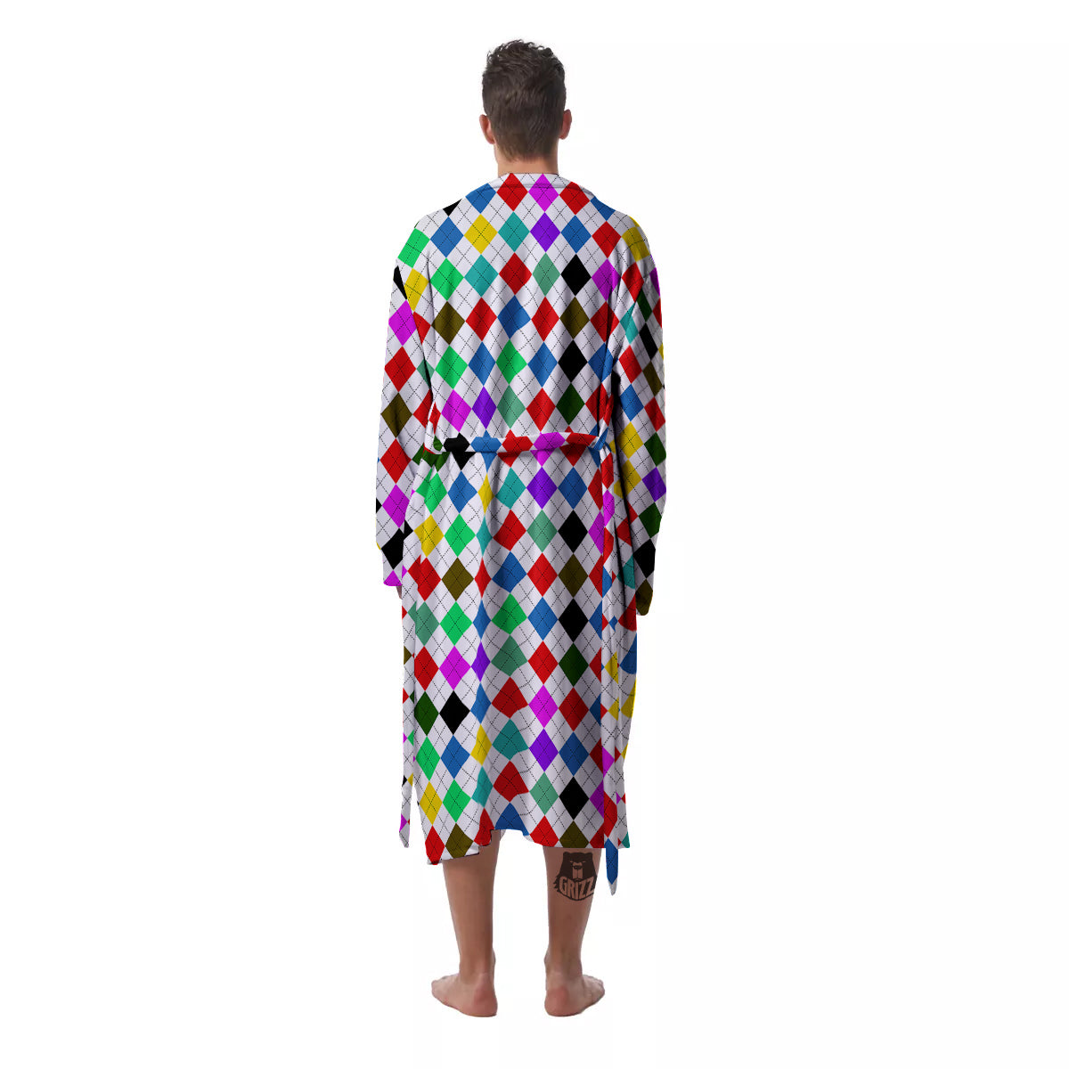Argyle Colorful Print Pattern Men's Robe-grizzshop