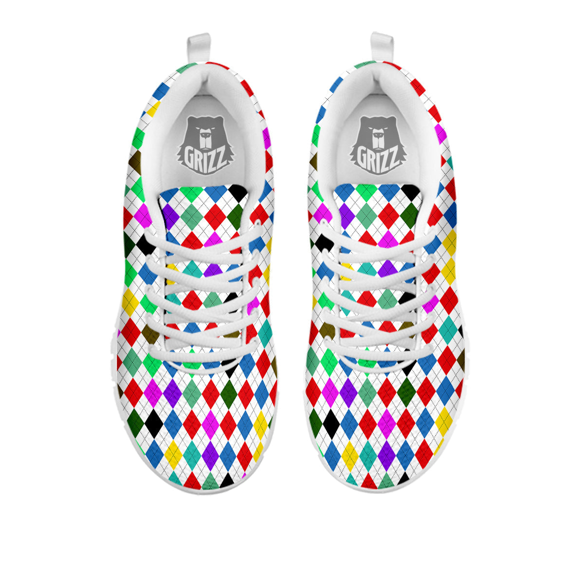 Argyle Colorful Print Pattern White Sneaker-grizzshop