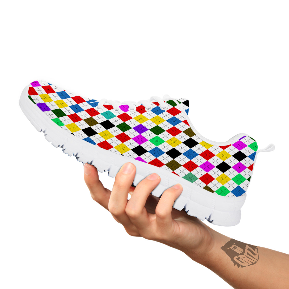 Argyle Colorful Print Pattern White Sneaker-grizzshop