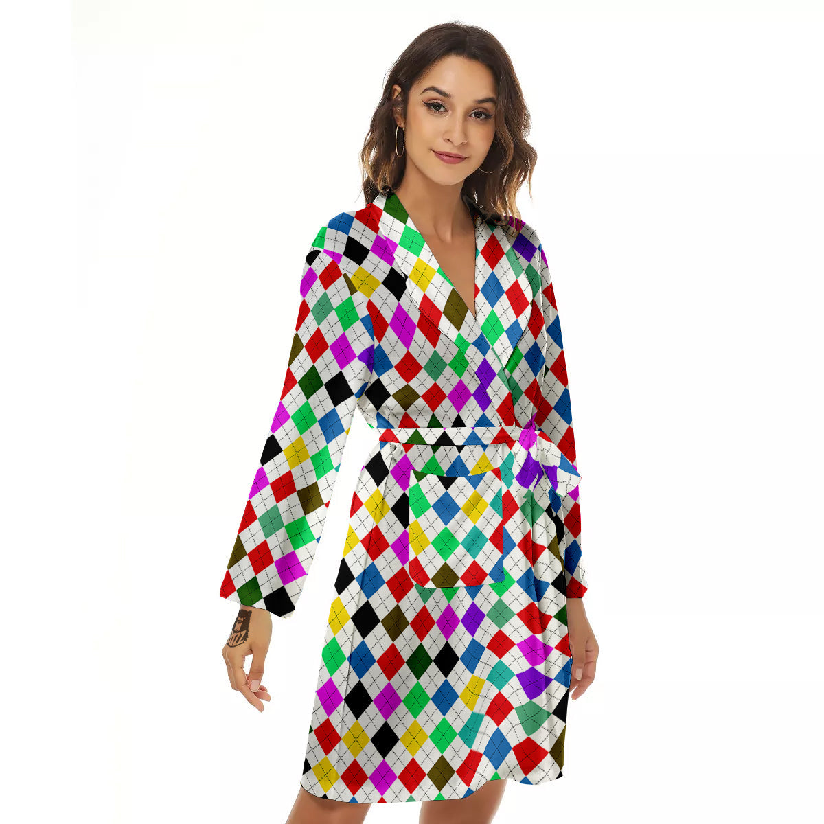 Argyle Colorful Print Pattern Women's Robe-grizzshop
