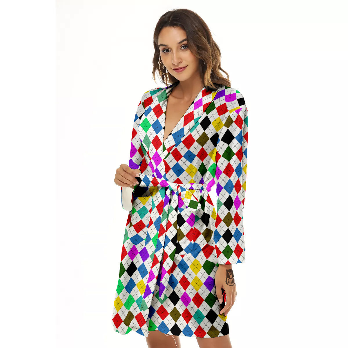 Argyle Colorful Print Pattern Women's Robe-grizzshop