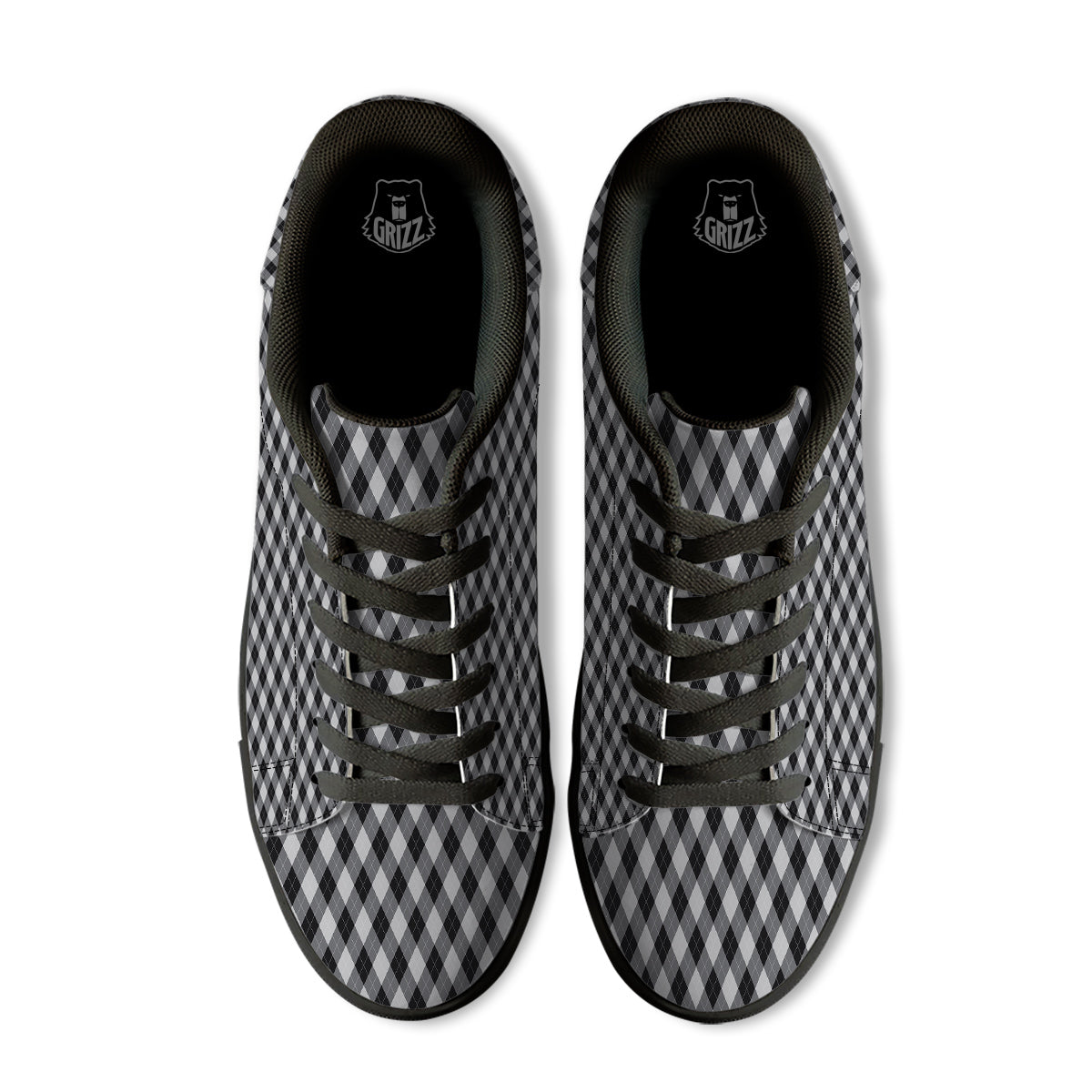 Argyle Dark Grey Print Pattern Black Low Top Sneakers-grizzshop