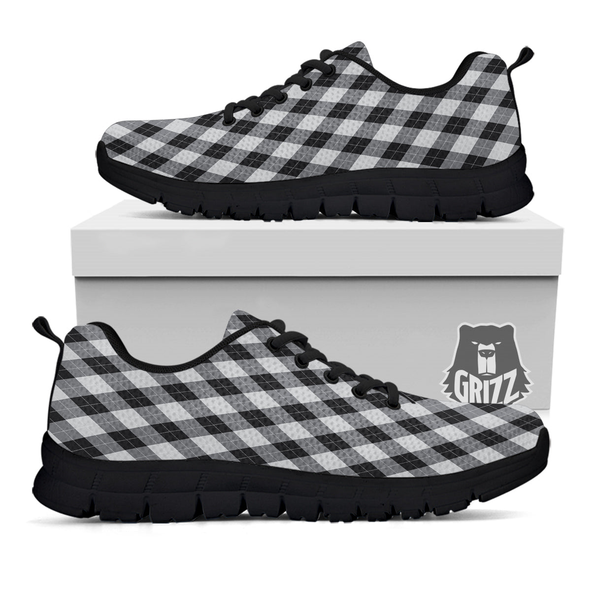 Argyle Dark Grey Print Pattern Black Sneaker-grizzshop