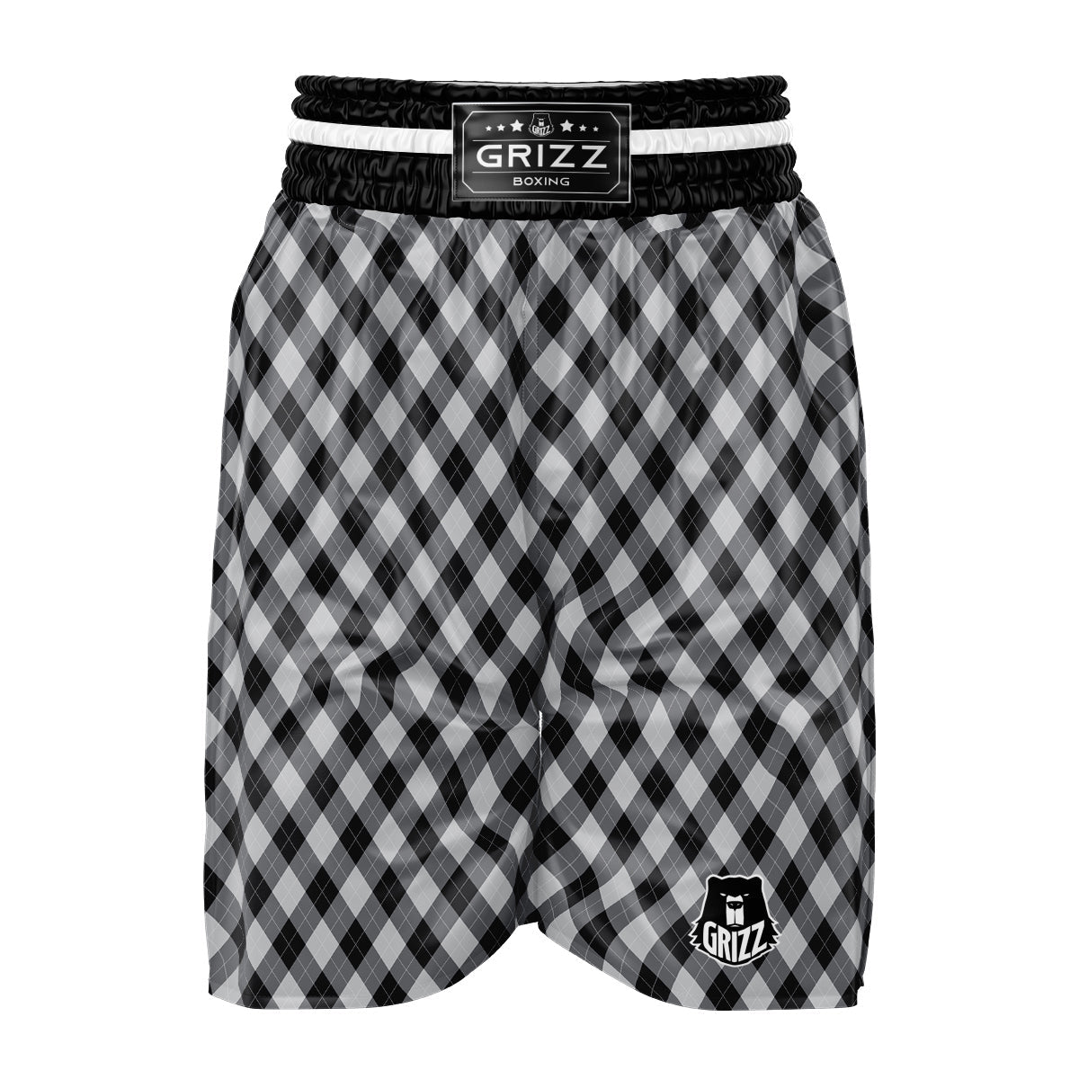 Argyle Dark Grey Print Pattern Boxing Shorts-grizzshop