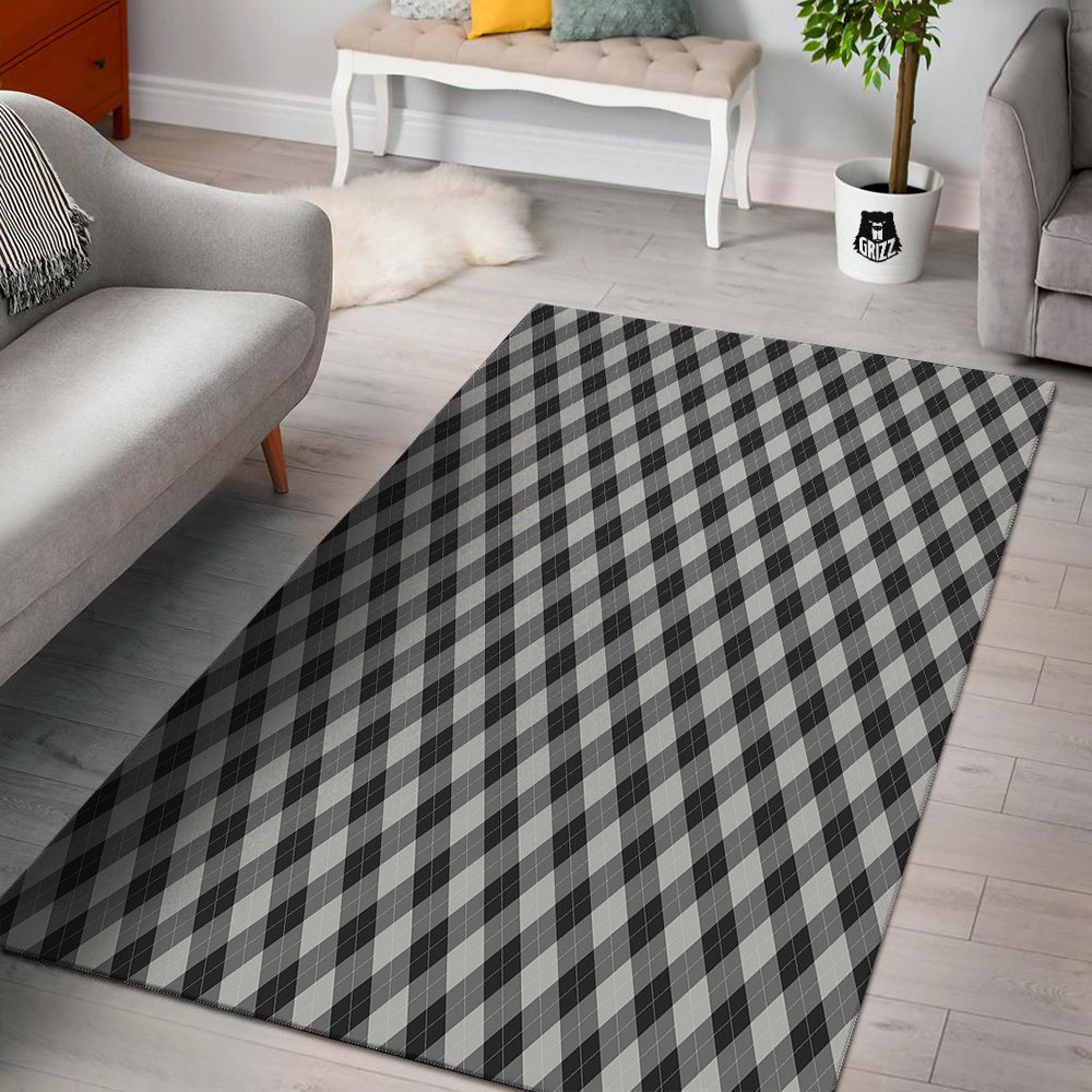 Argyle Dark Grey Print Pattern Floor Mat-grizzshop