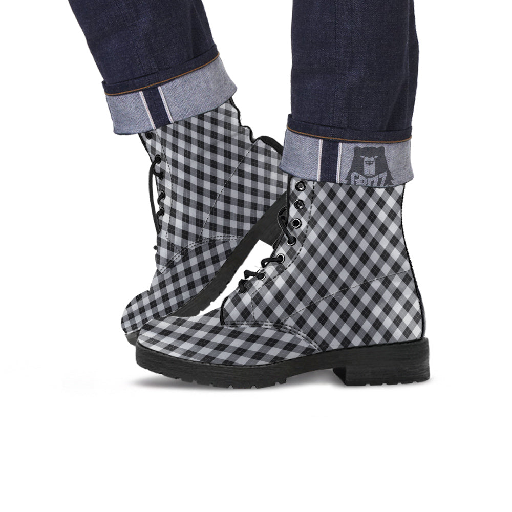 Argyle Dark Grey Print Pattern Leather Boots-grizzshop