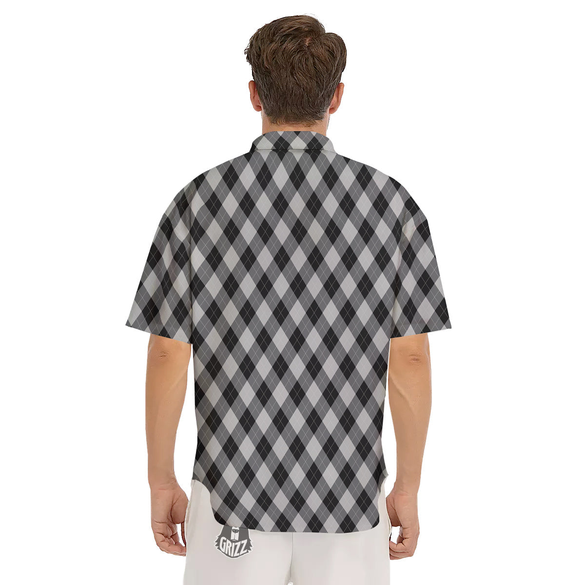 Argyle Dark Grey Print Pattern Men's Short Sleeve Shirts-grizzshop