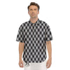 Argyle Dark Grey Print Pattern Men's Short Sleeve Shirts-grizzshop