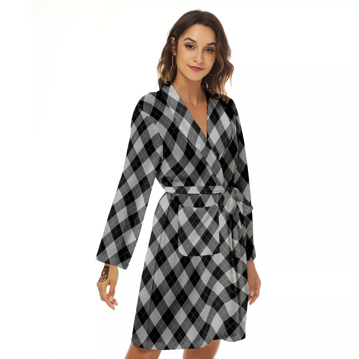 Argyle Dark Grey Print Pattern Women's Robe-grizzshop