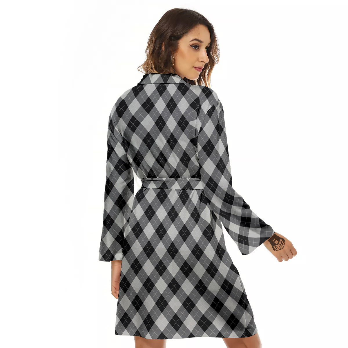 Argyle Dark Grey Print Pattern Women's Robe-grizzshop