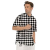 Argyle Diamond Shapes Black And White Print Pattern Men's Short Sleeve Shirts-grizzshop