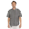 Argyle Diamond Shapes Black And White Print Pattern Men's Short Sleeve Shirts-grizzshop