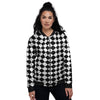 Argyle Diamond Shapes Black And White Print Pattern Women's Bomber Jacket-grizzshop