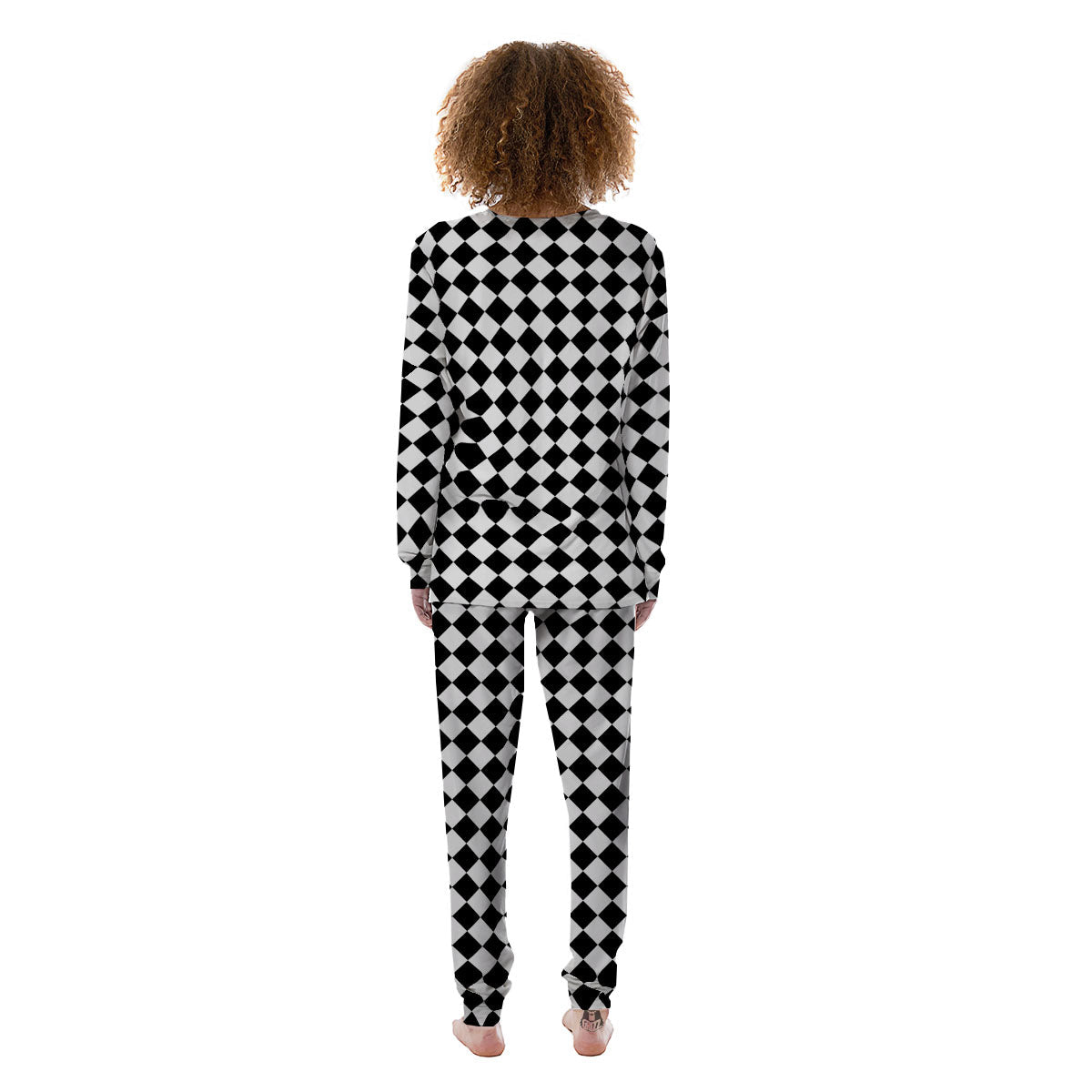 Argyle Diamond Shapes Black And White Print Pattern Women's Pajamas-grizzshop