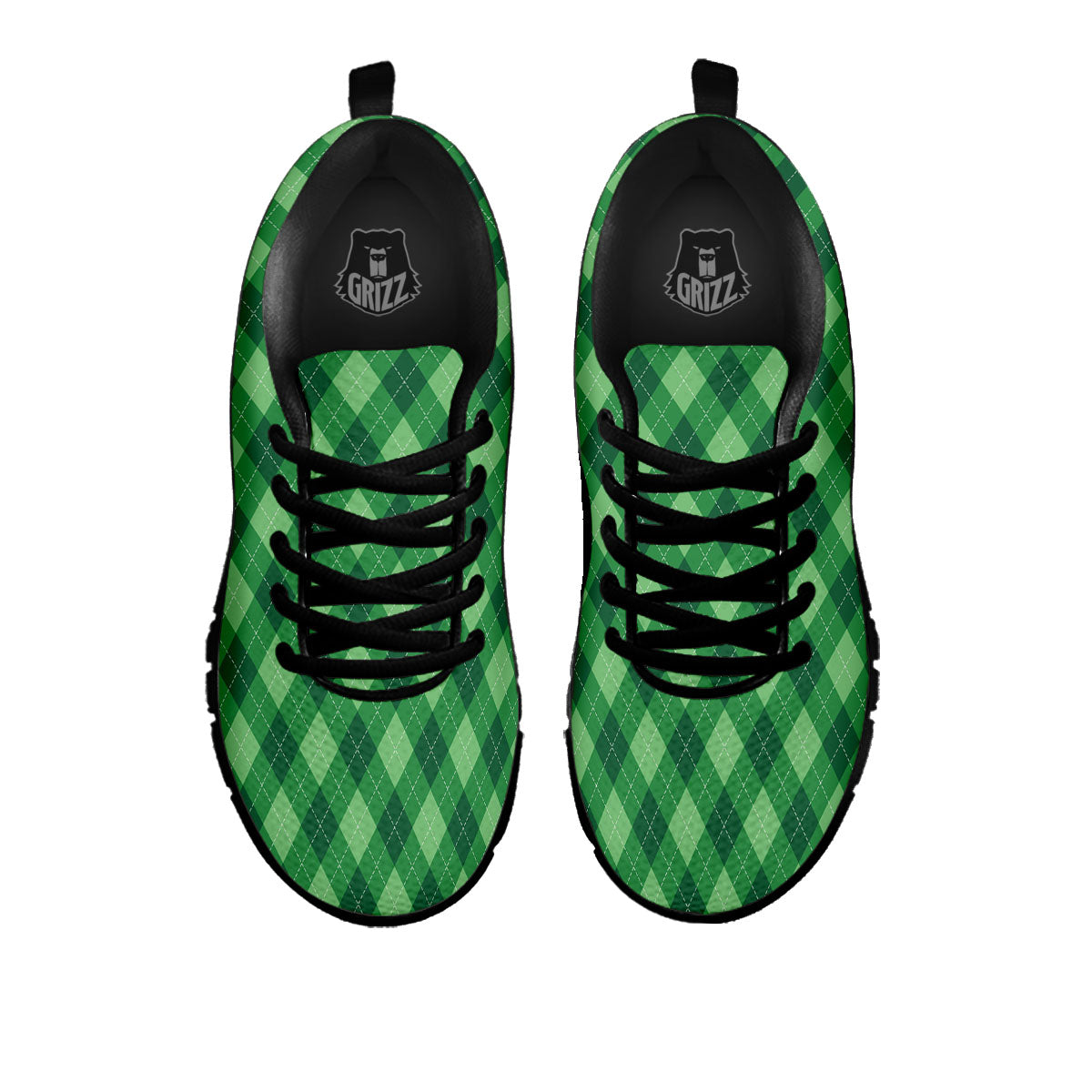 Argyle Forest Green Print Pattern Black Sneaker-grizzshop