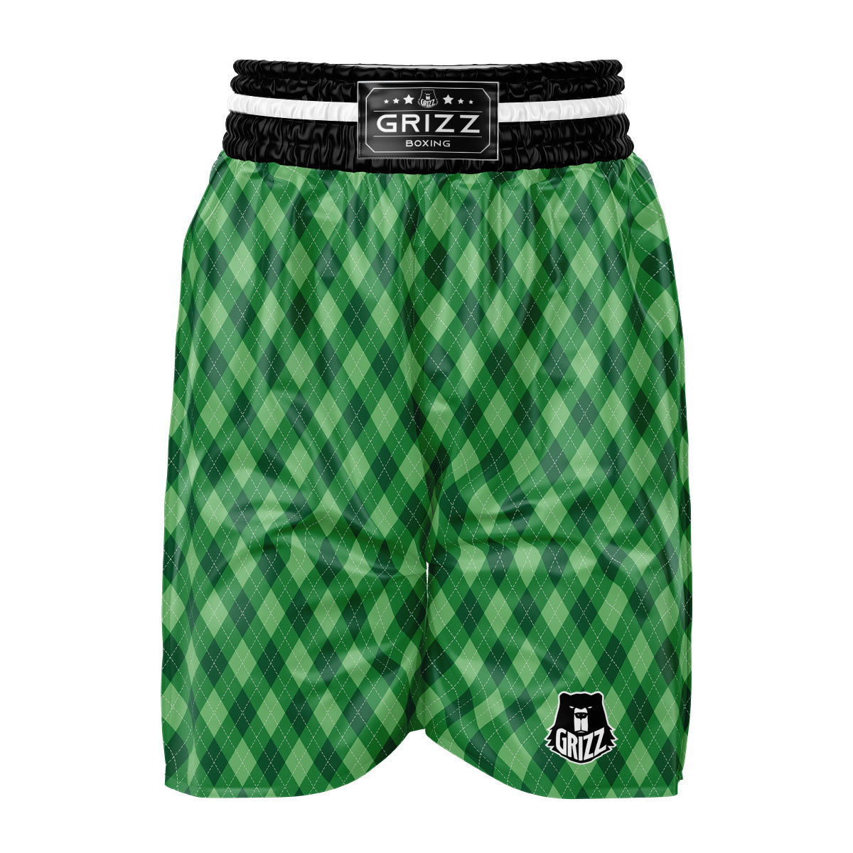 Argyle Forest Green Print Pattern Boxing Shorts-grizzshop
