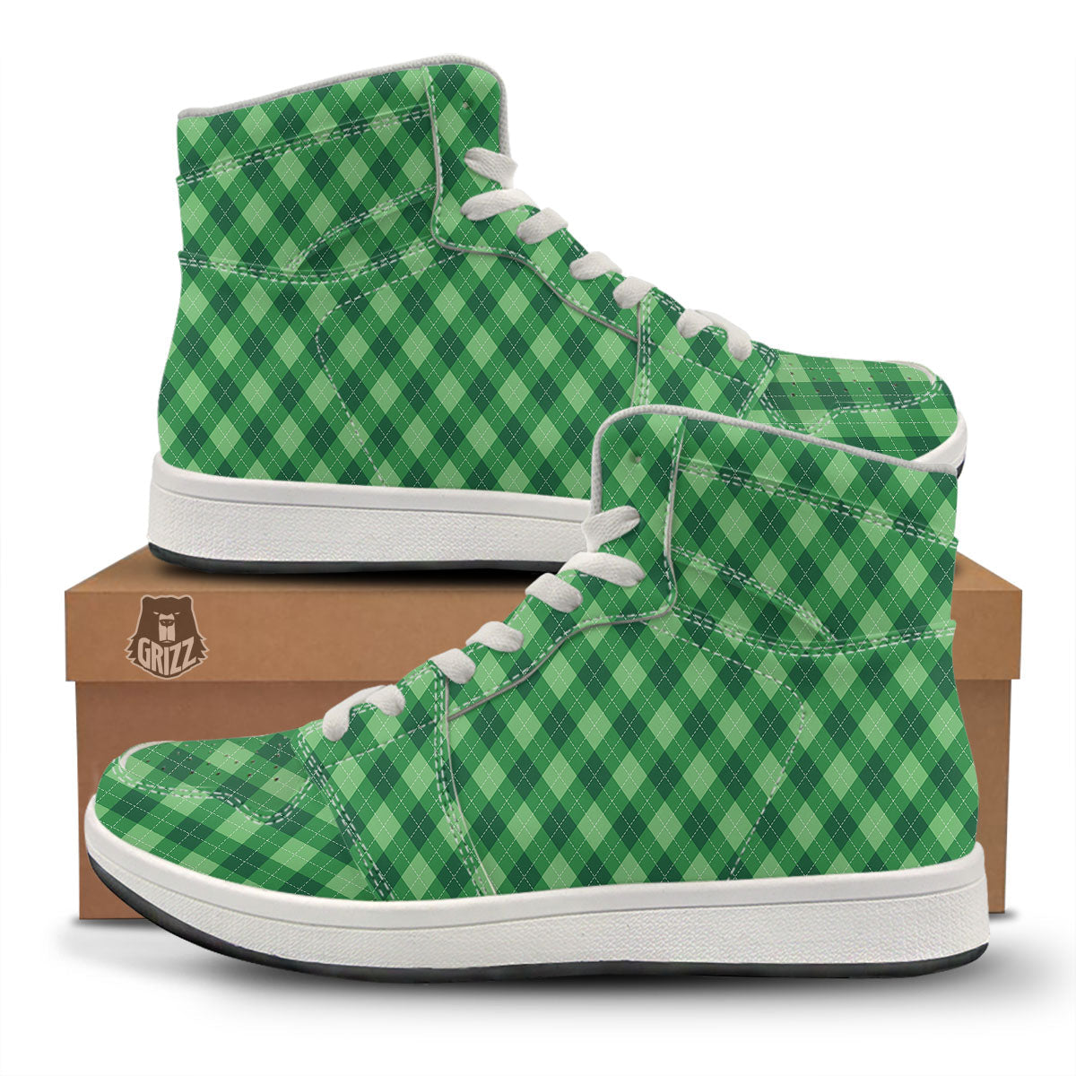 Argyle Forest Green Print Pattern High Top Sneakers-grizzshop