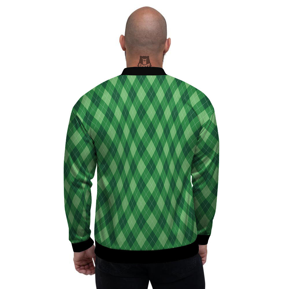 Argyle Forest Green Print Pattern Men's Bomber Jacket-grizzshop