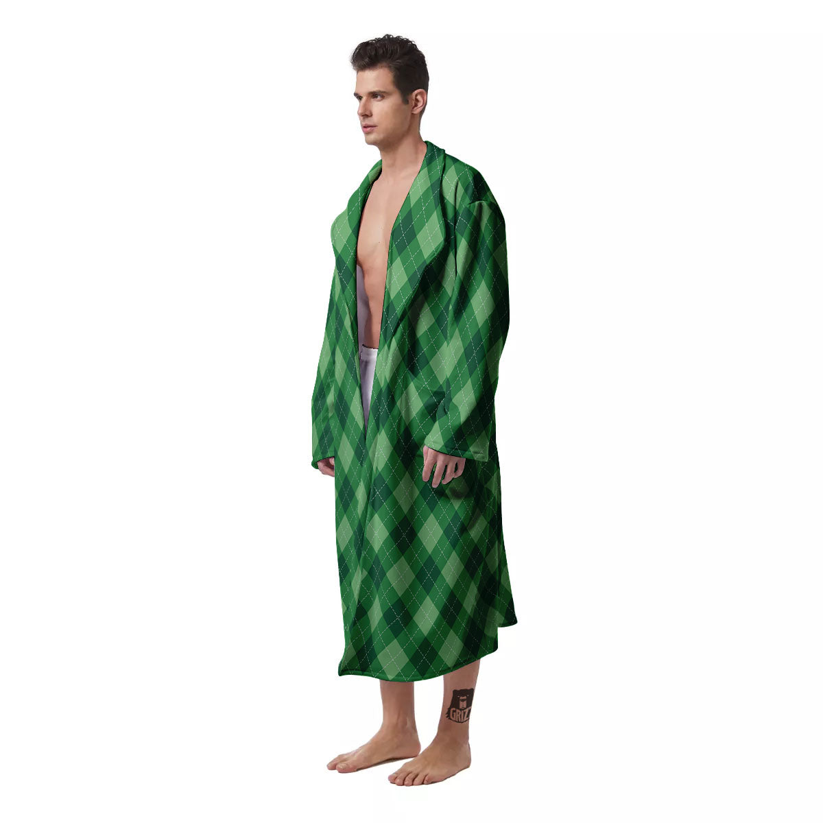 Argyle Forest Green Print Pattern Men's Robe-grizzshop