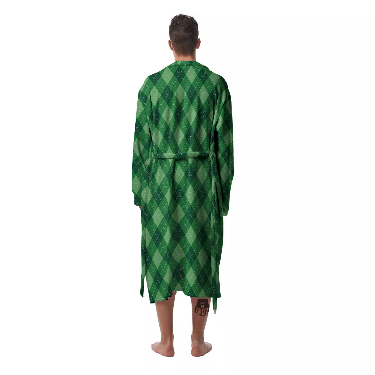 Argyle Forest Green Print Pattern Men's Robe-grizzshop