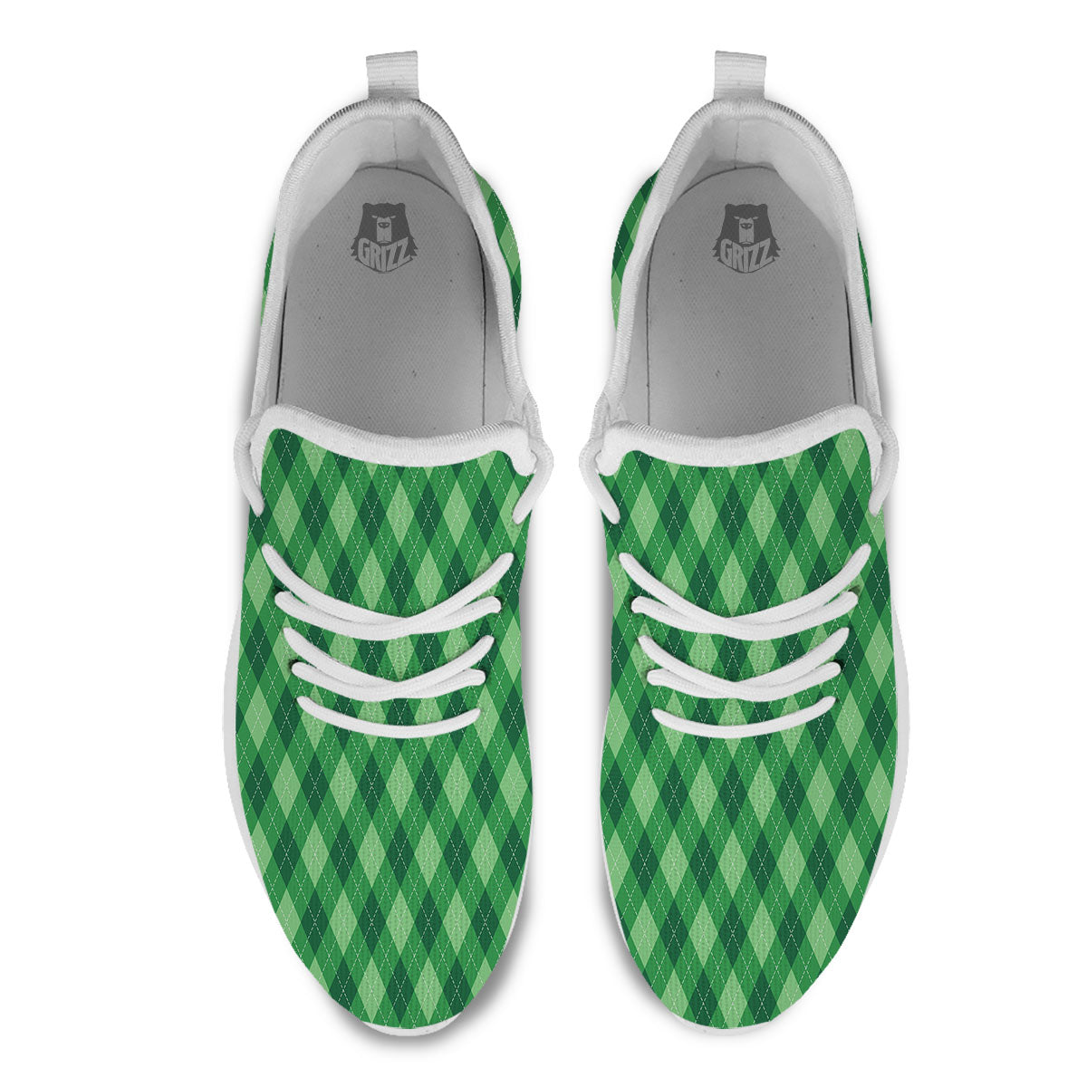 Argyle Forest Green Print Pattern White Athletic Shoes-grizzshop