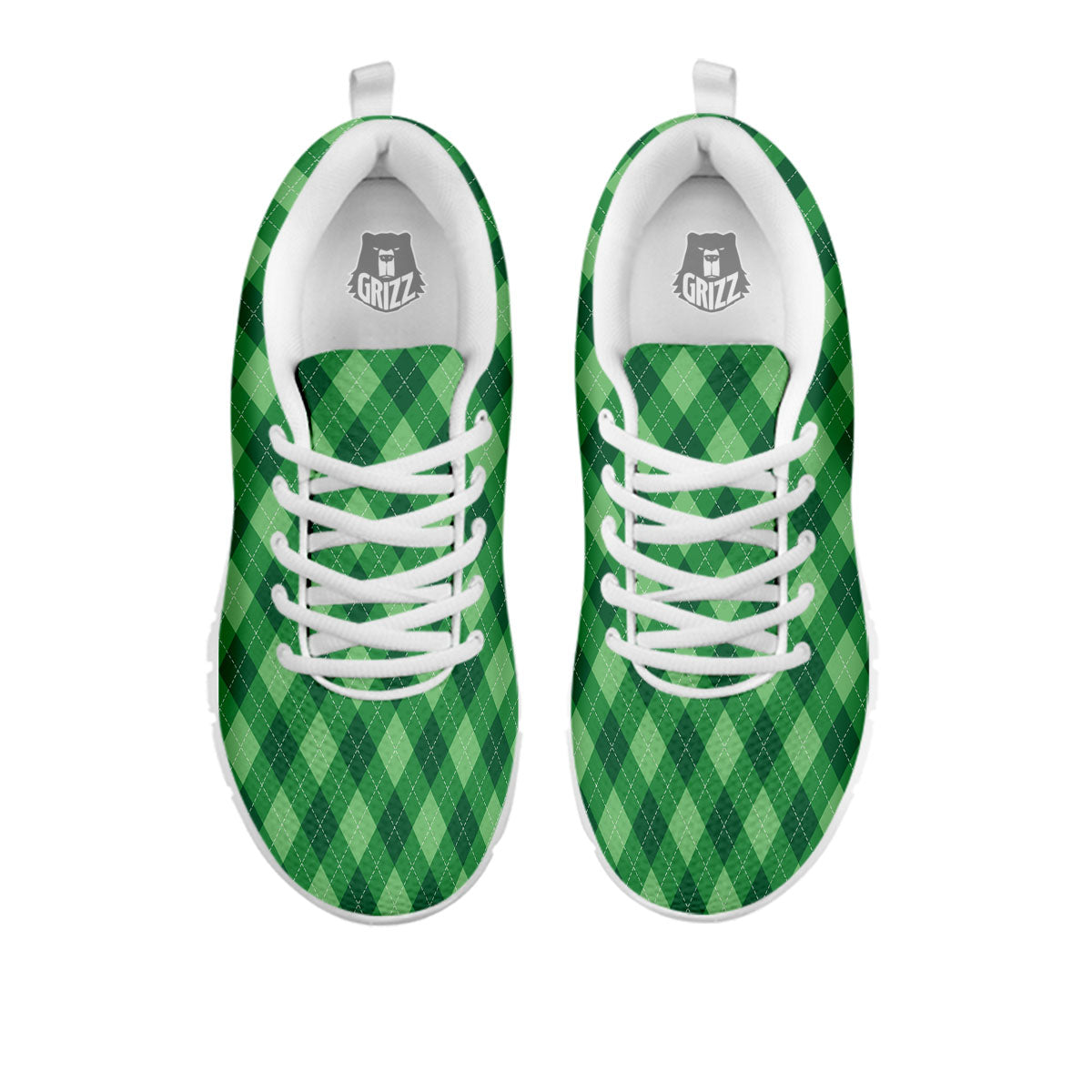 Argyle Forest Green Print Pattern White Sneaker-grizzshop