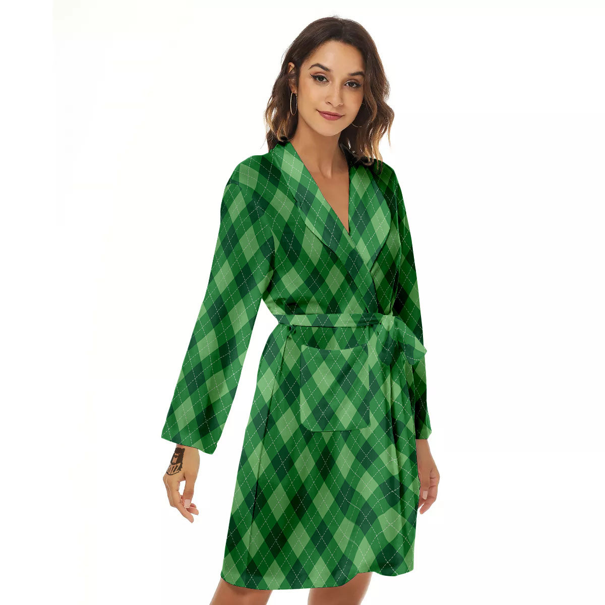 Argyle Forest Green Print Pattern Women's Robe-grizzshop