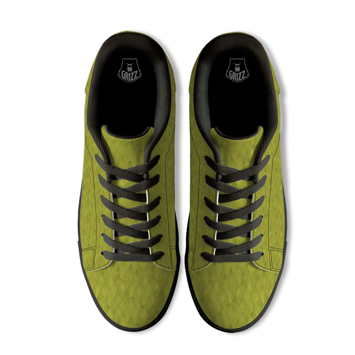 Argyle Grass Green Print Pattern Black Low Top Sneakers-grizzshop