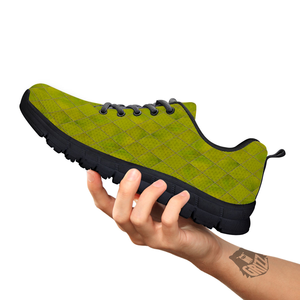Argyle Grass Green Print Pattern Black Sneaker-grizzshop