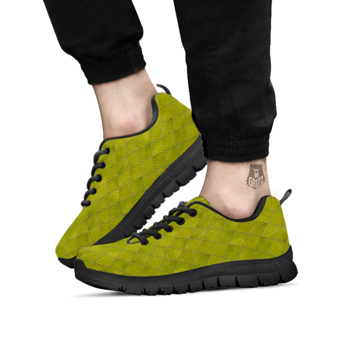 Argyle Grass Green Print Pattern Black Sneaker-grizzshop