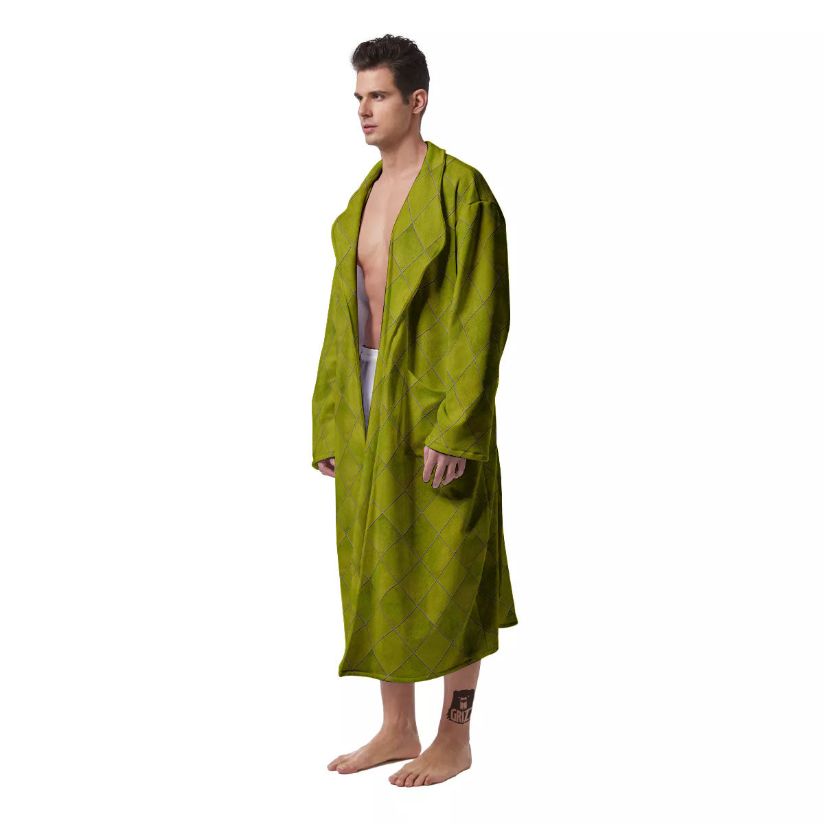 Argyle Grass Green Print Pattern Men's Robe-grizzshop