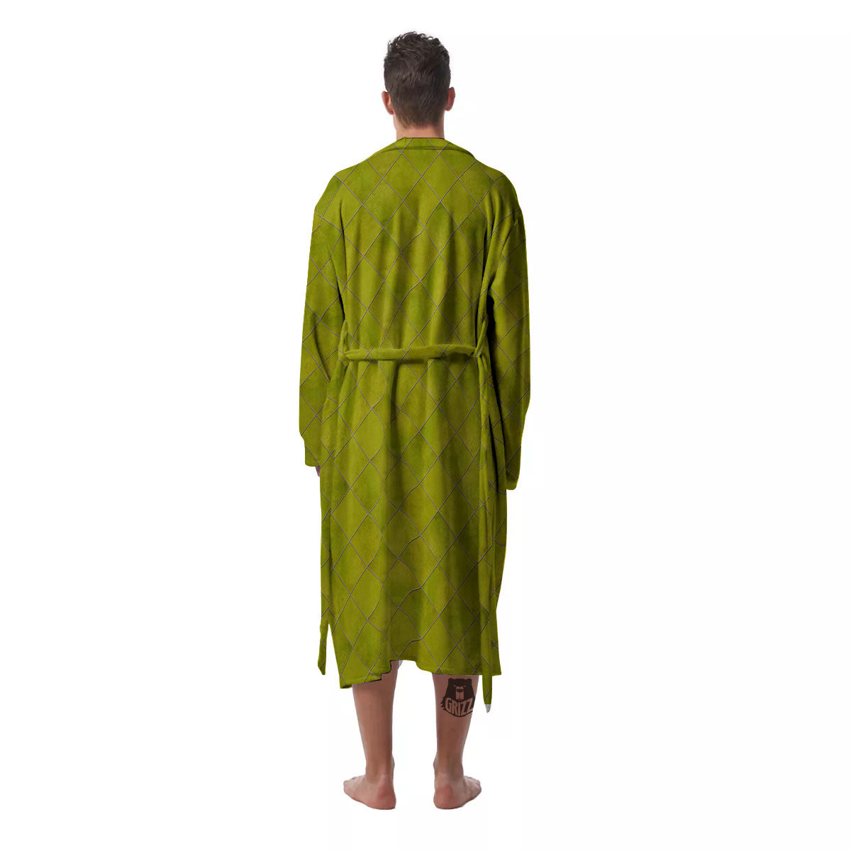 Argyle Grass Green Print Pattern Men's Robe-grizzshop