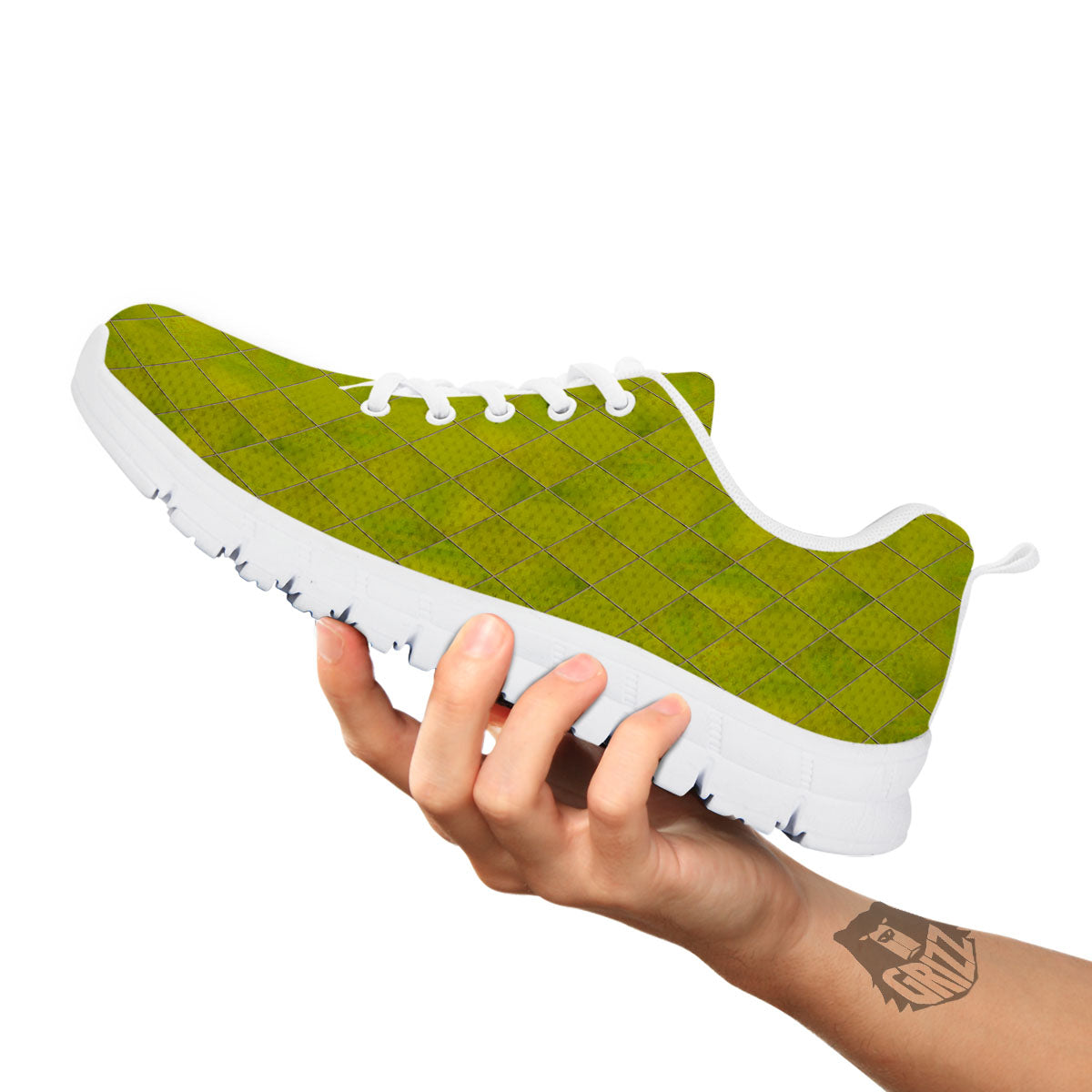 Argyle Grass Green Print Pattern White Sneaker-grizzshop