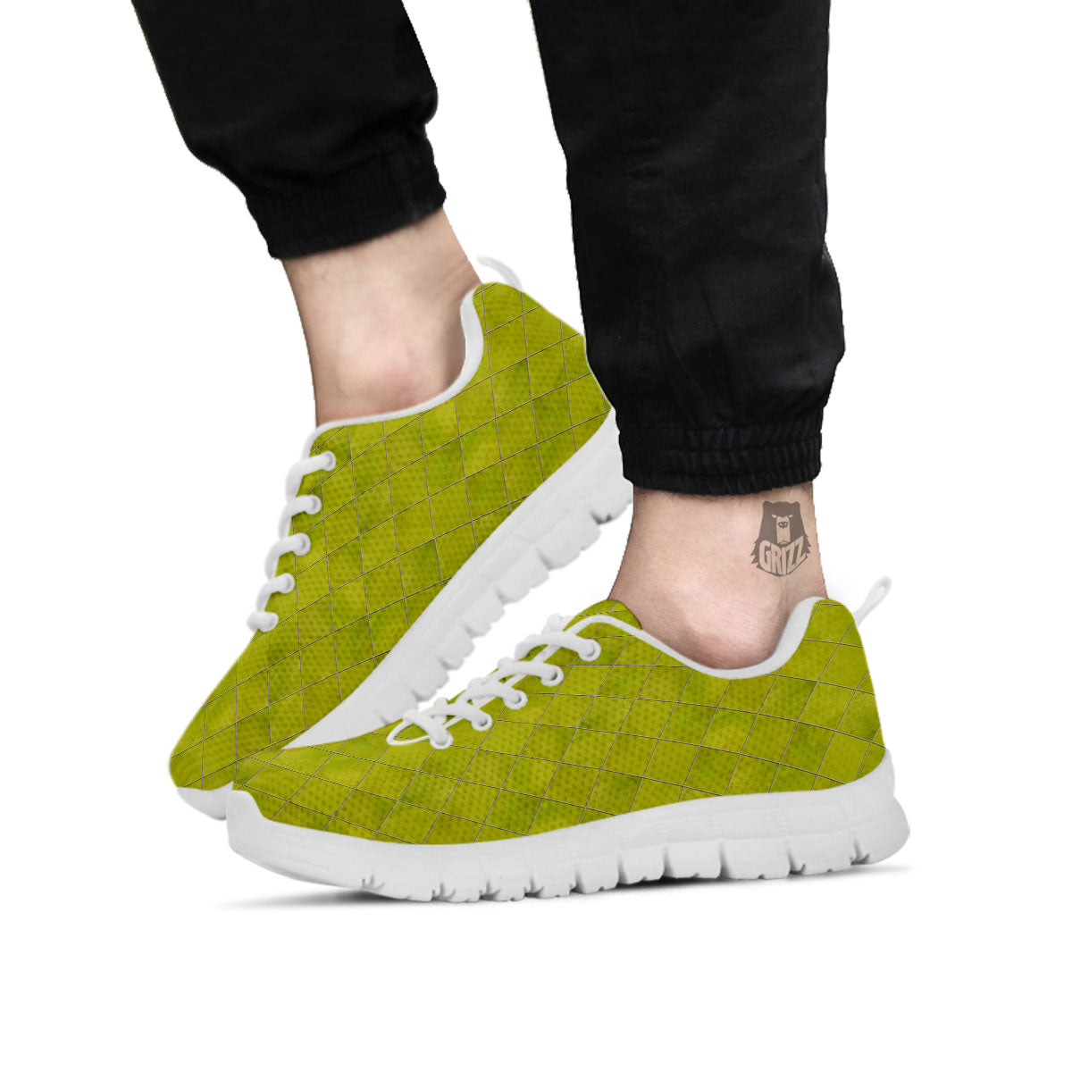 Argyle Grass Green Print Pattern White Sneaker-grizzshop