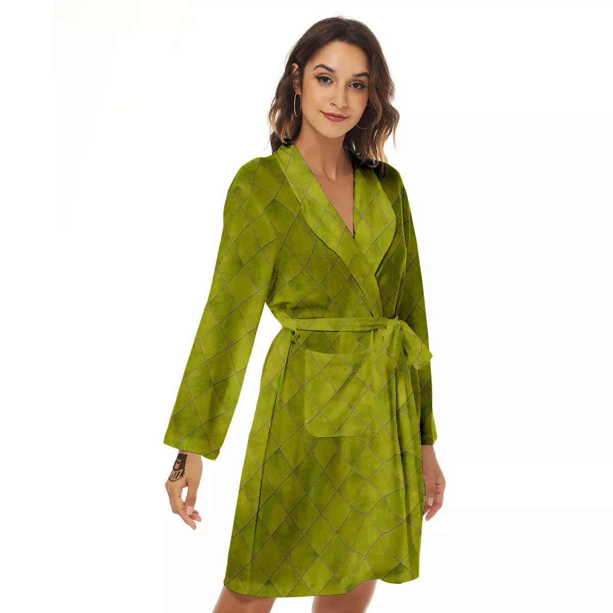 Argyle Grass Green Print Pattern Women's Robe-grizzshop