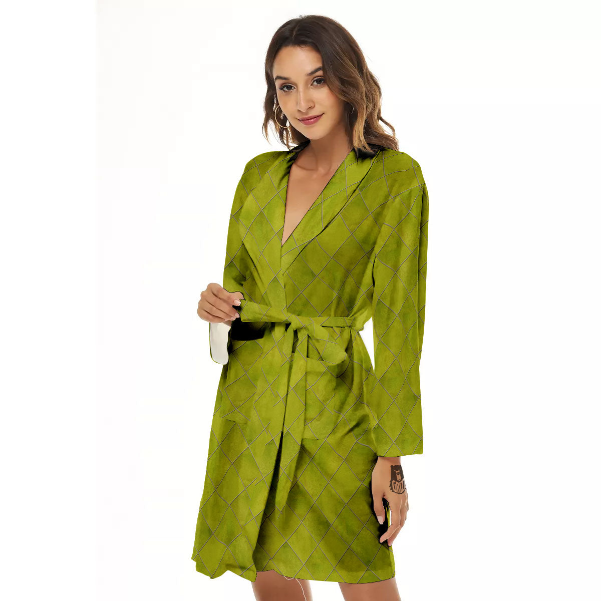 Argyle Grass Green Print Pattern Women's Robe-grizzshop