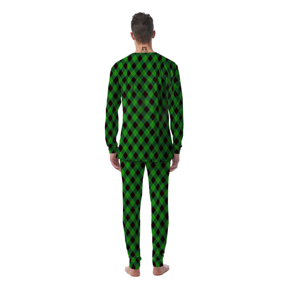 Argyle Green And Black Print Pattern Men's Pajamas-grizzshop