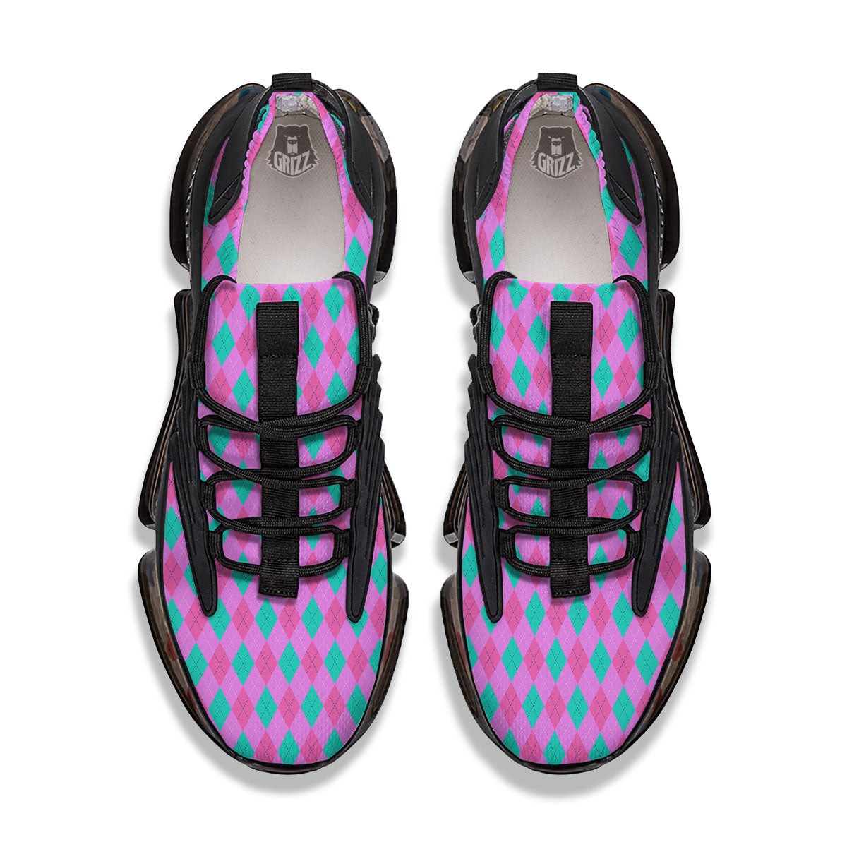 Argyle Green And Pink Print Pattern Black Gym Shoes-grizzshop