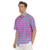 Argyle Green And Pink Print Pattern Men's Short Sleeve Shirts-grizzshop